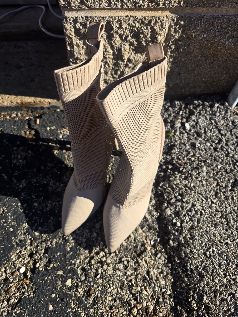 STEVE MADDEN Beige Knit Sock Booties - Women's Pointed Toe Stretch Boots